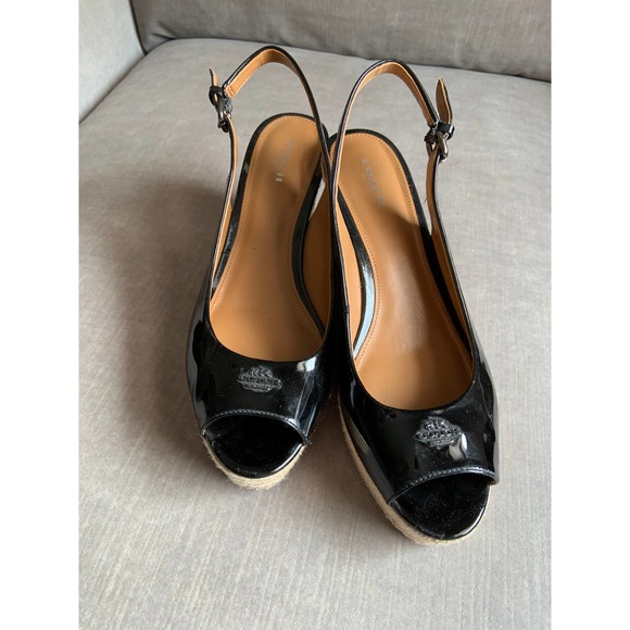 Coach Shoes - Coach Ferry Black Patent Leather Wedge Slingback